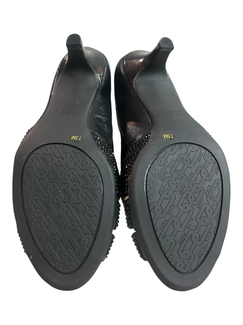 Alex Marie Black Open-Toe Embellished Heels 7.5